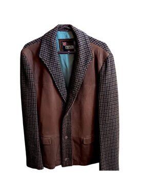 Cresco Mens Vintage Houndstooth Wool Suede Blazer Long Size 44 1960s 44T 44L XLT